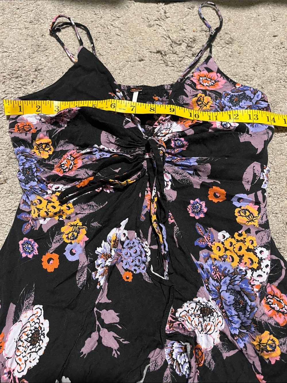 Free People Happy Heart Black V-Neck Floral Design Mini Dress Boho Festival - Picture 11 of 13